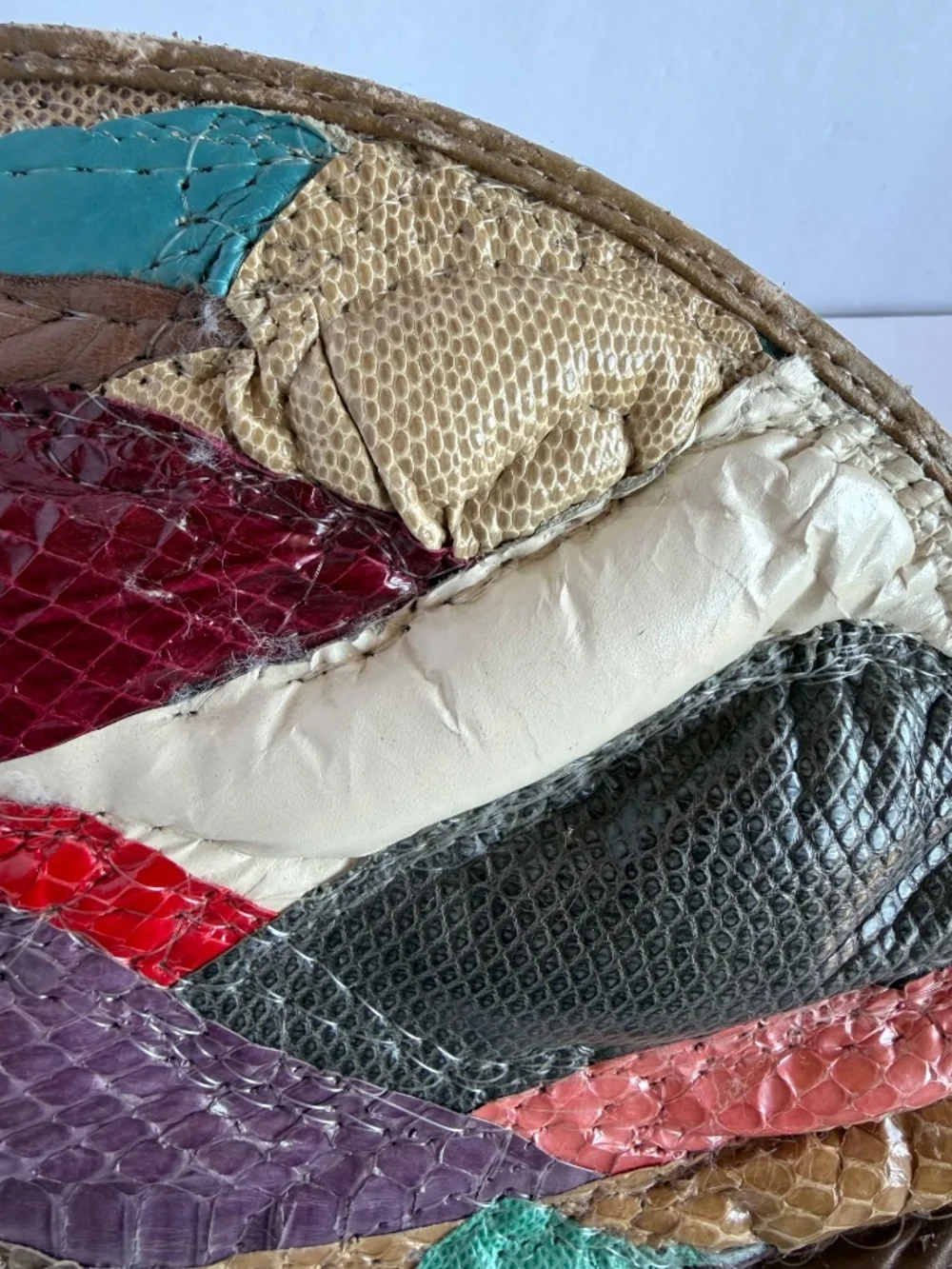 Vintage Clutch Made of a Collage of Leather & Dyed Reptile Pieces